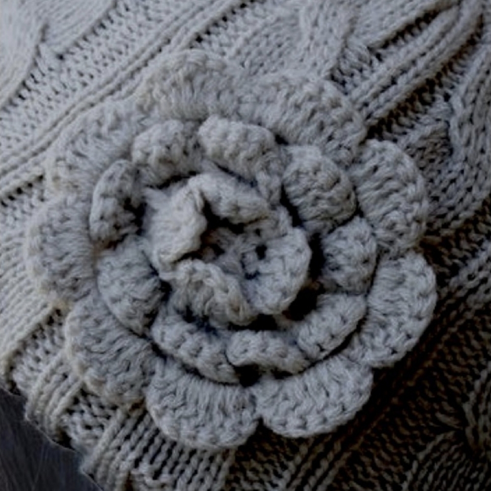 Last ONE!  C.C. Cable Knit Beanie w/Cute Flower in a Beautiful Neutral Gray - Picture 2 of 2
